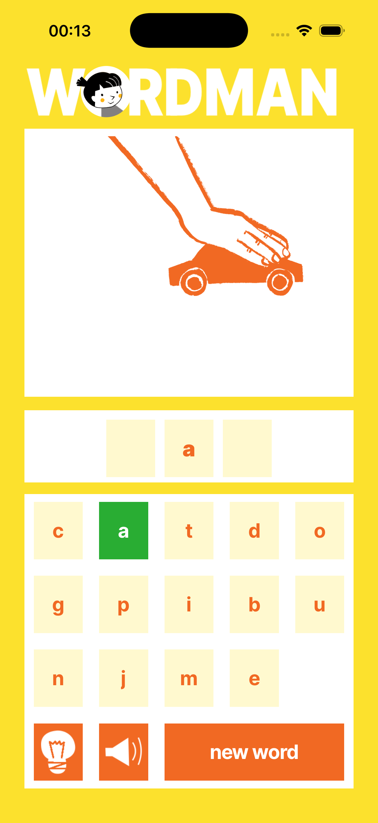 Wordman clue screen waiting for the first letters